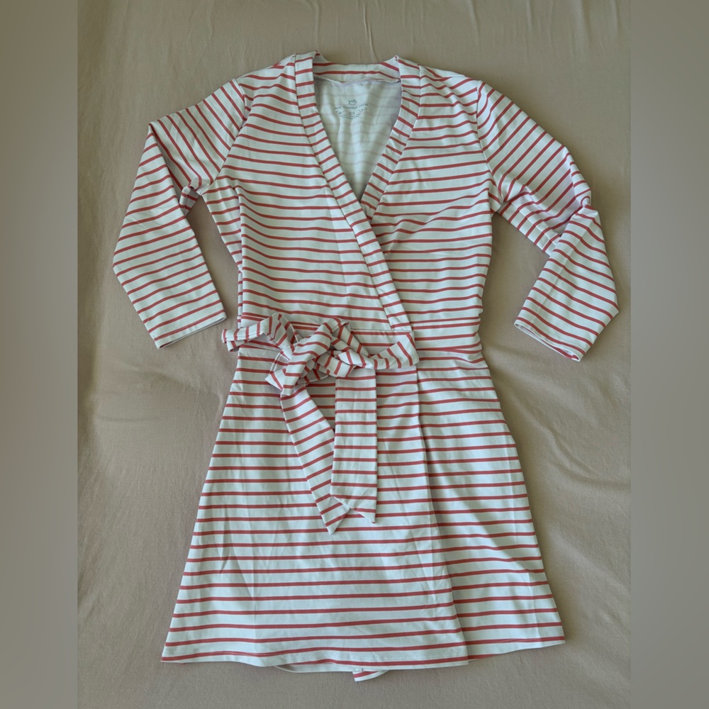 Coral and white quarter sleeve romper